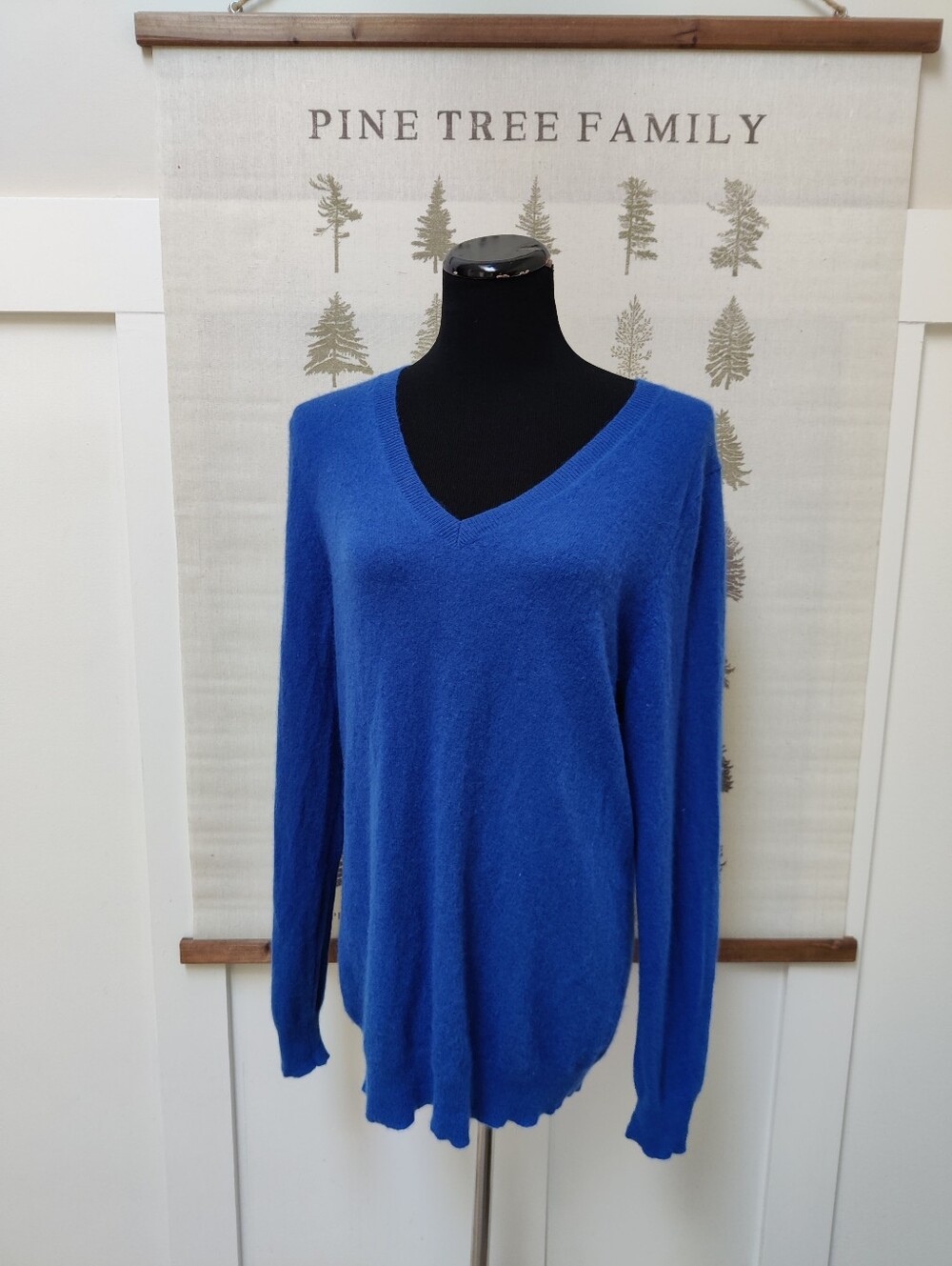 Lord & Taylor Blue 100% Cashmere V-Neck Sweater Plus Size 2X